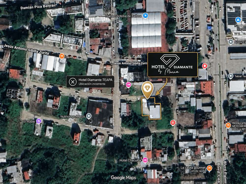 Mapa con la ubicación del Hotel Diamante en Teapa